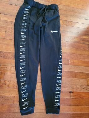 Nike XS Black Jogger Pants with White Logo Tape